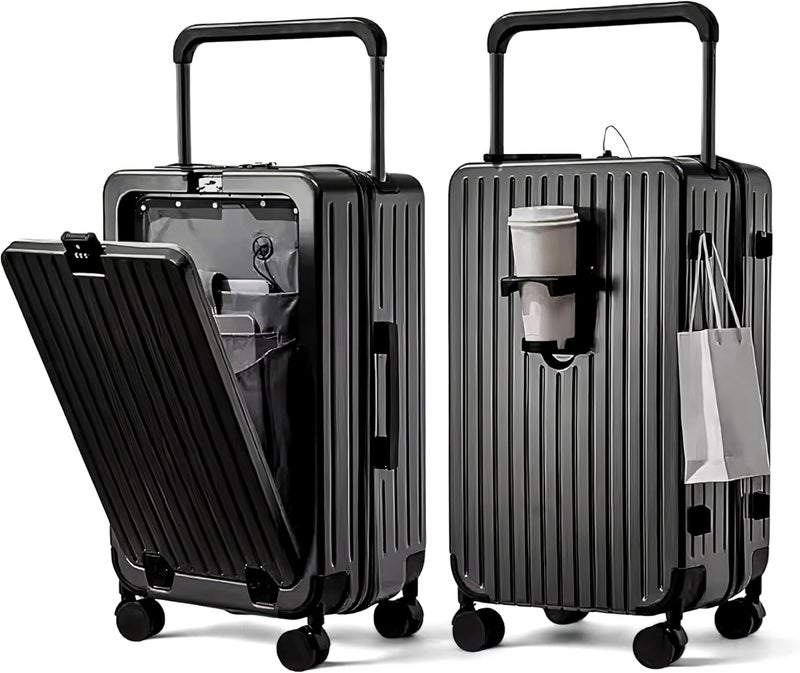 Tereplus 20-inch Carry-on Luggage with Front Open Laptop Compartment, USB Port, and Cup Holder - Black - Image 1